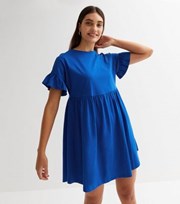 New Look Blue Jersey Frill Sleeve Mini Smock Dress